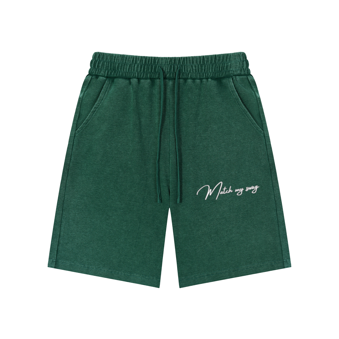 MATCH MY SWAG Mineral Wash Waffle Knit Logo Shorts