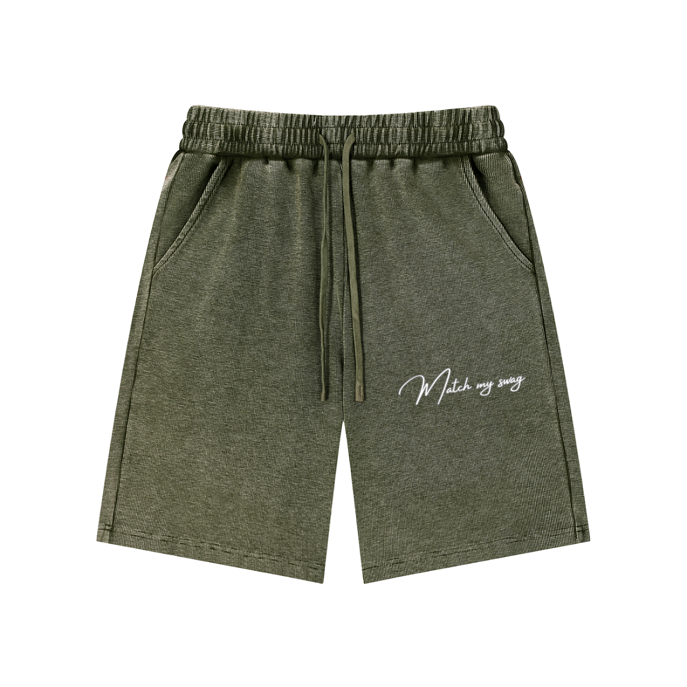 MATCH MY SWAG Mineral Wash Waffle Knit Logo Shorts