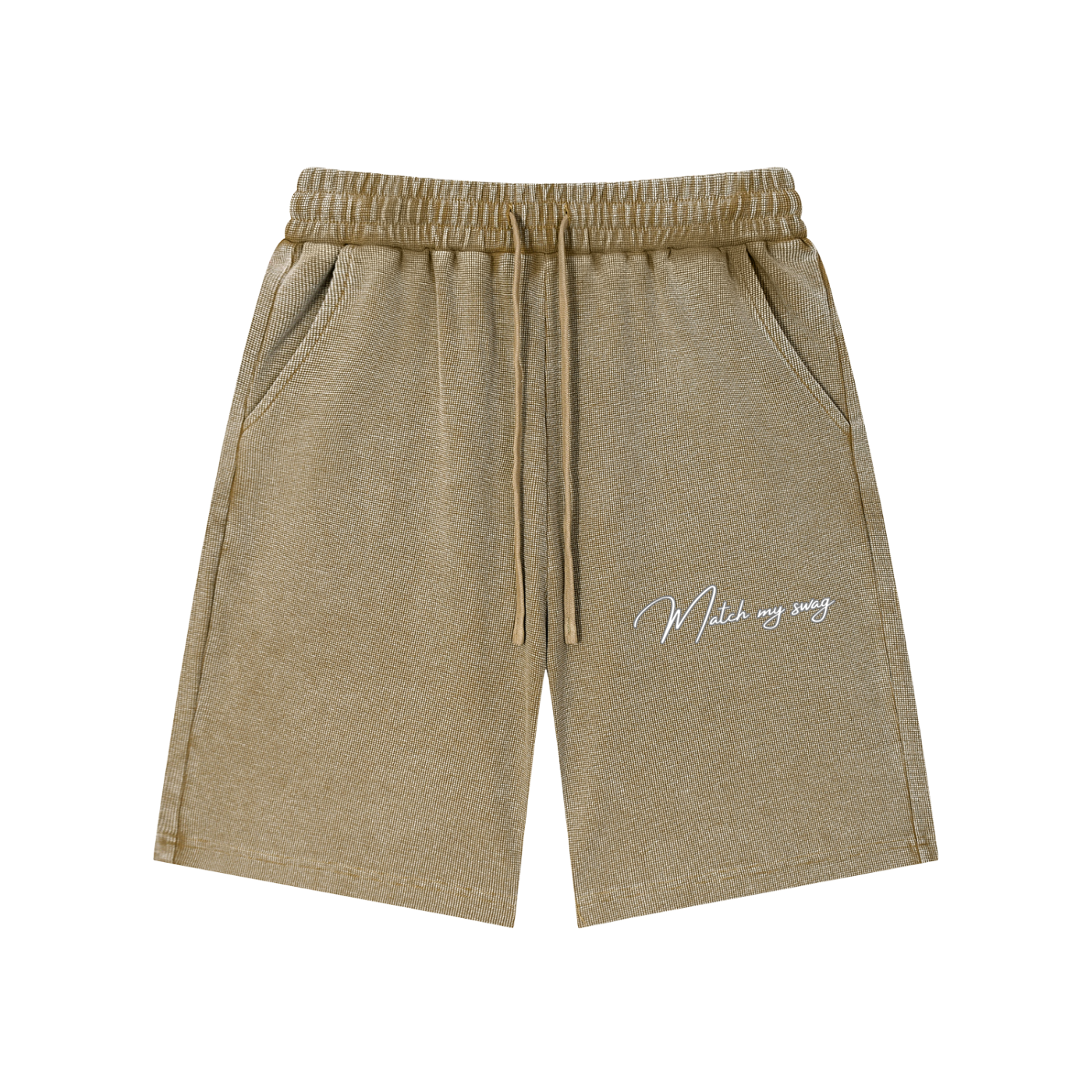 MATCH MY SWAG Mineral Wash Waffle Knit Logo Shorts