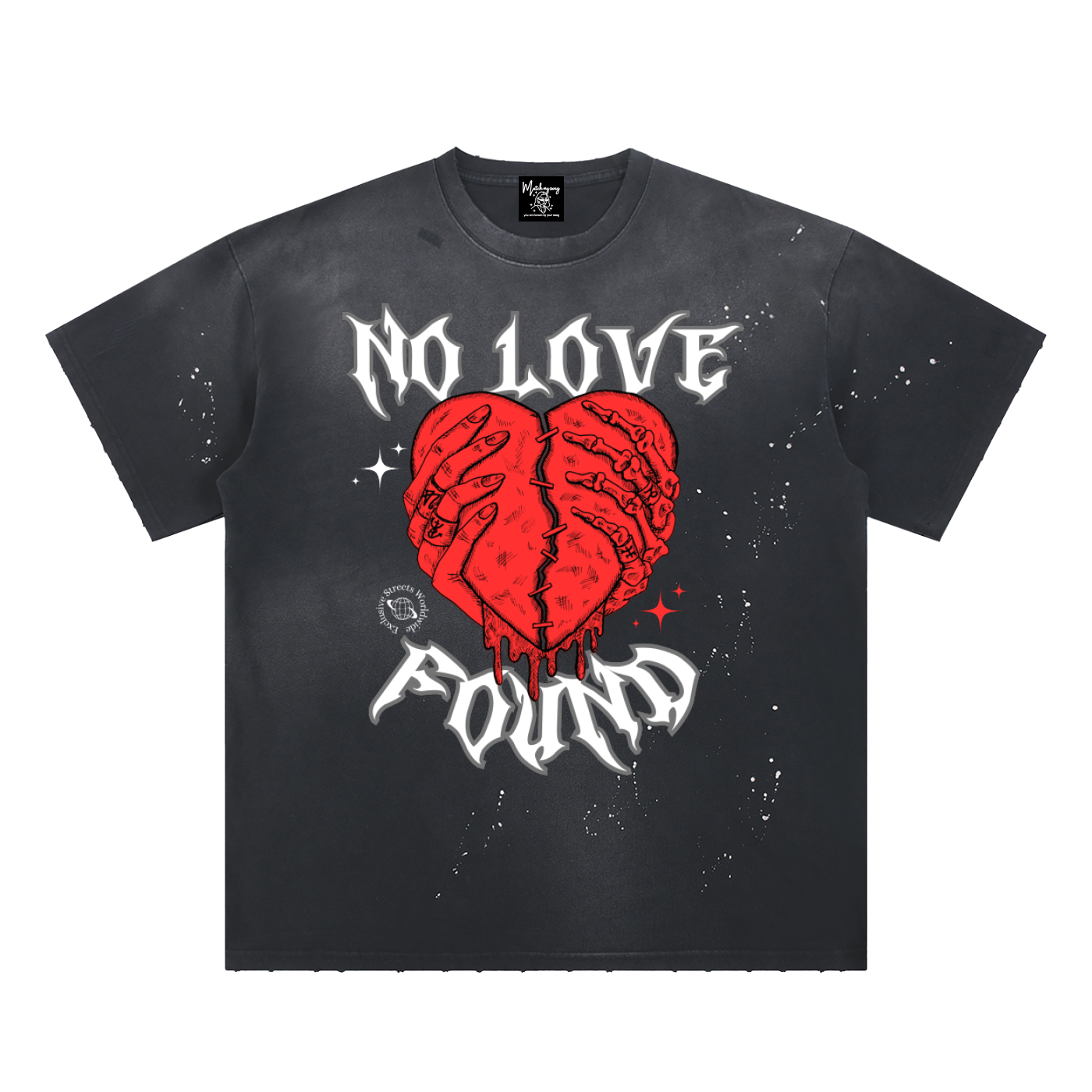 NO LOVE FOUND Hand-Frayed Sunfade Paint Splatter T-Shirt