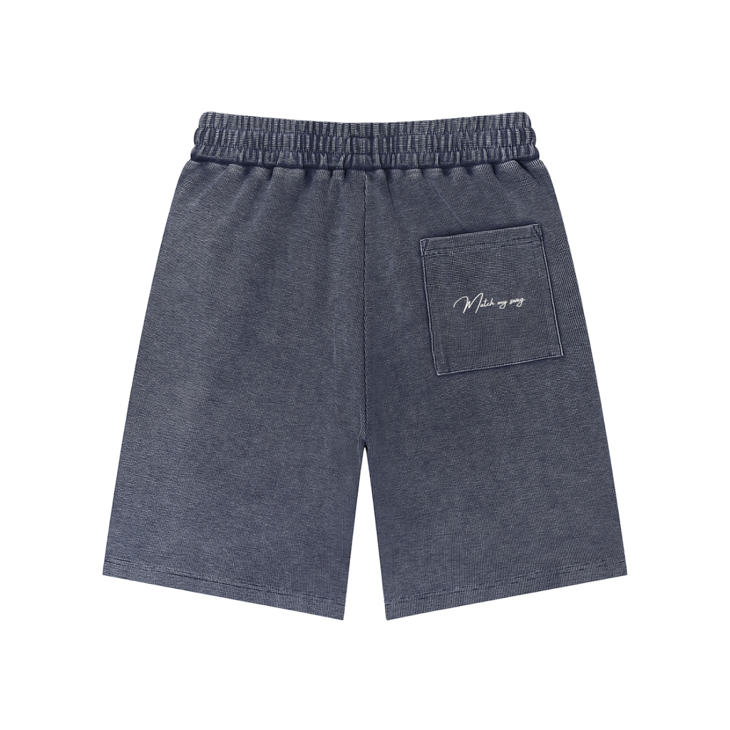 MATCH MY SWAG Mineral Wash Waffle Knit Logo Shorts