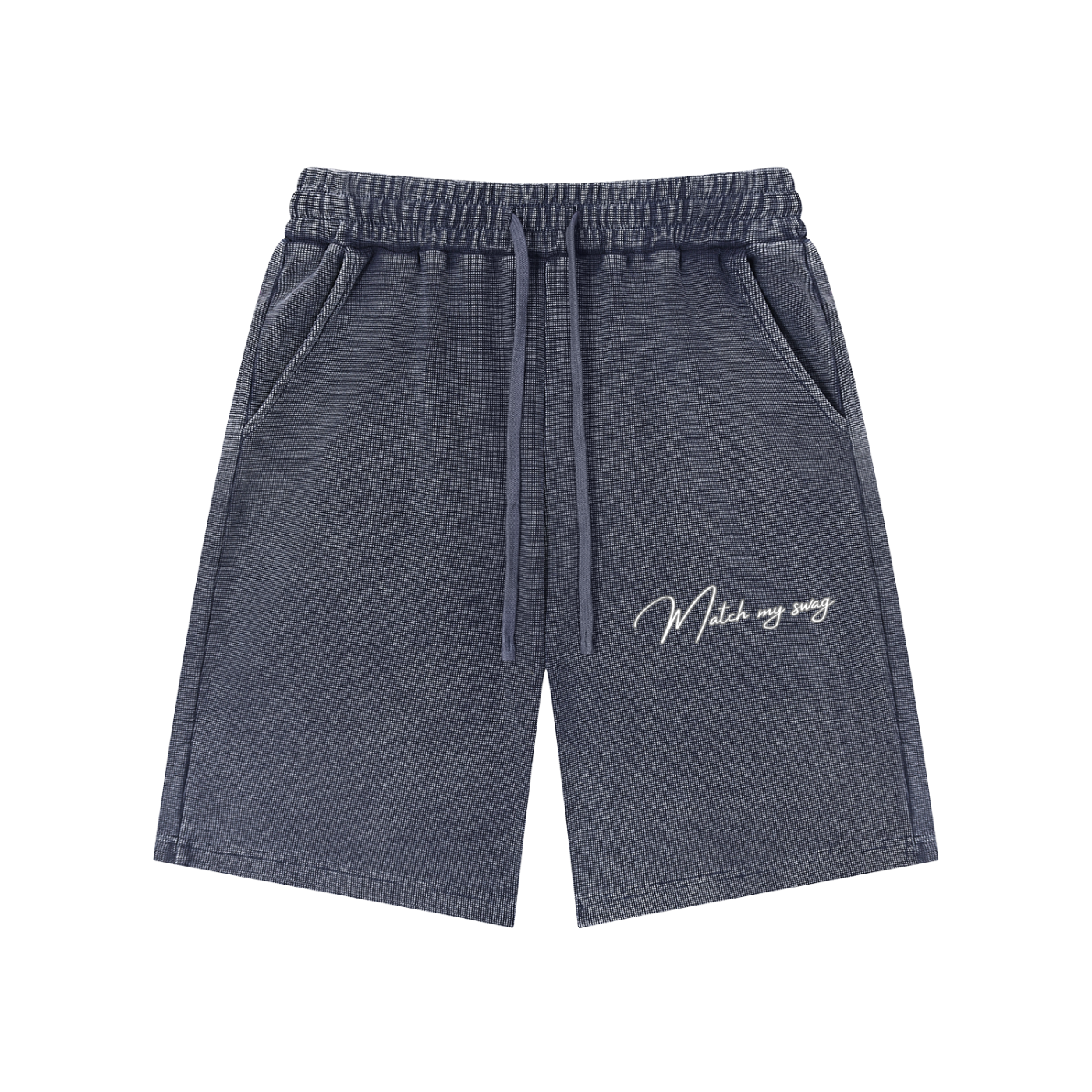 MATCH MY SWAG Mineral Wash Waffle Knit Logo Shorts