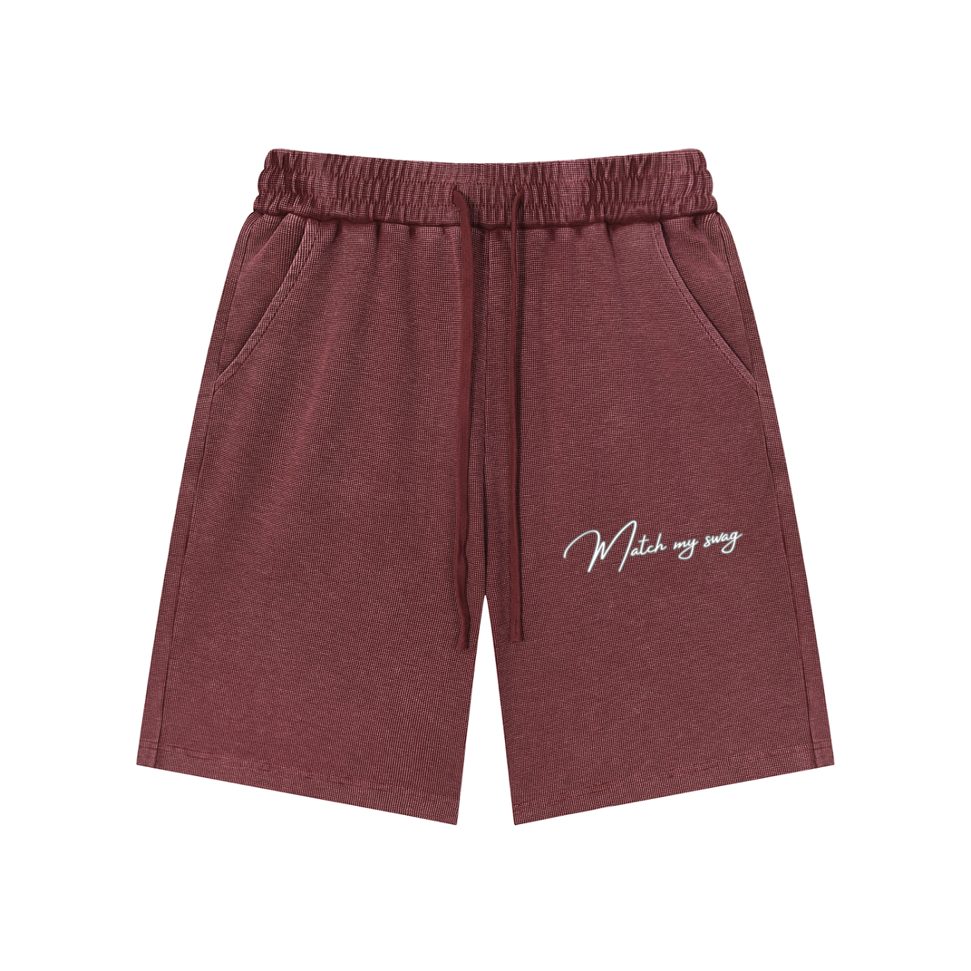 MATCH MY SWAG Mineral Wash Waffle Knit Logo Shorts
