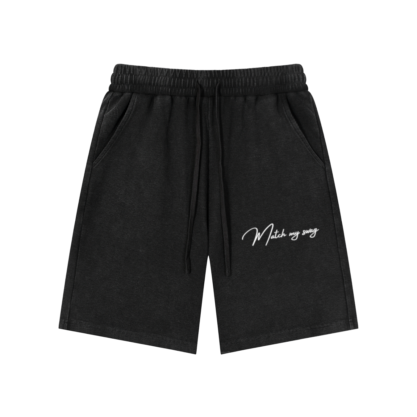 MATCH MY SWAG Mineral Wash Waffle Knit Logo Shorts