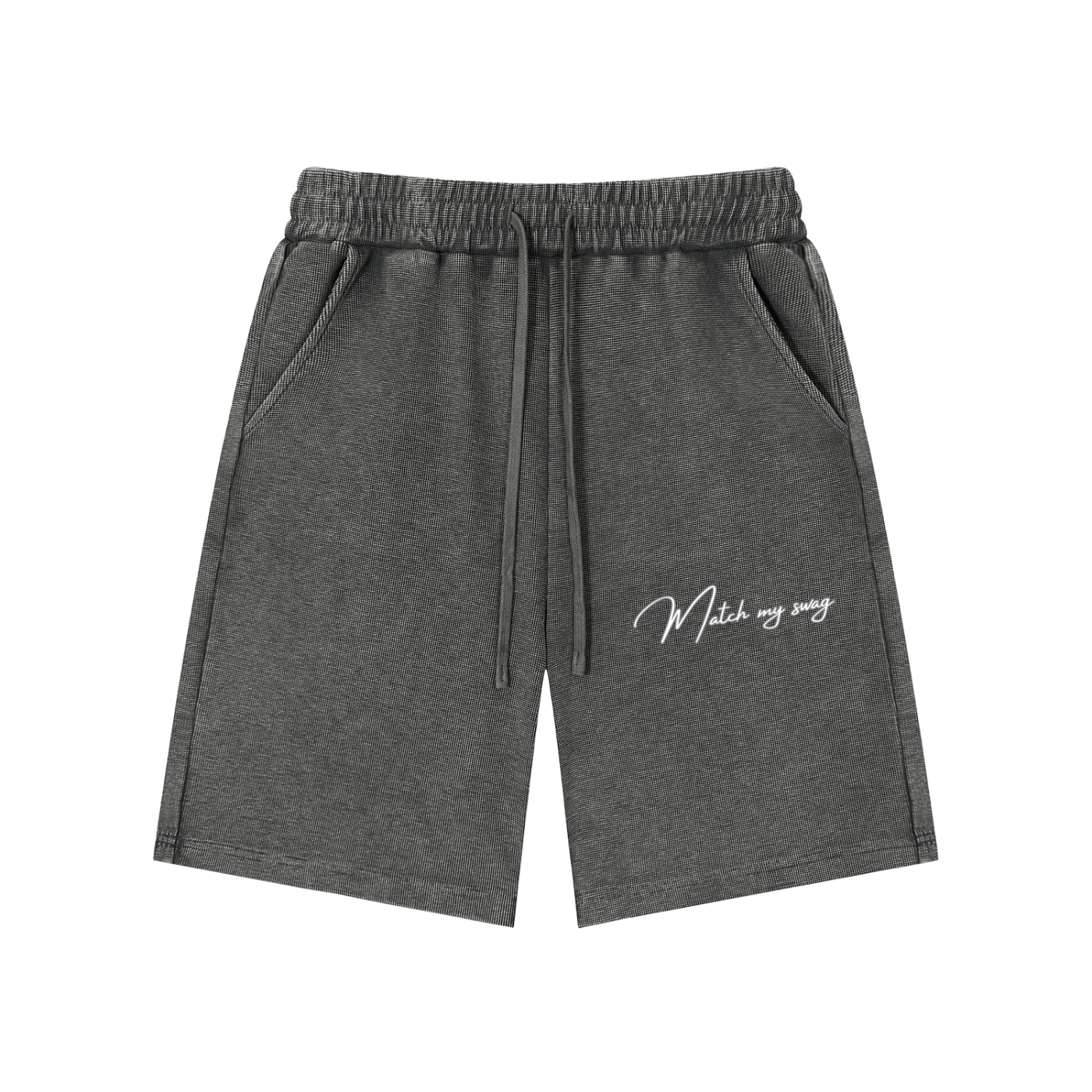 MATCH MY SWAG Mineral Wash Waffle Knit Logo Shorts