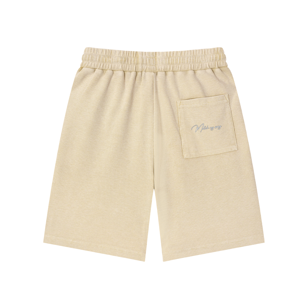 MATCH MY SWAG Mineral Wash Waffle Knit Logo Shorts