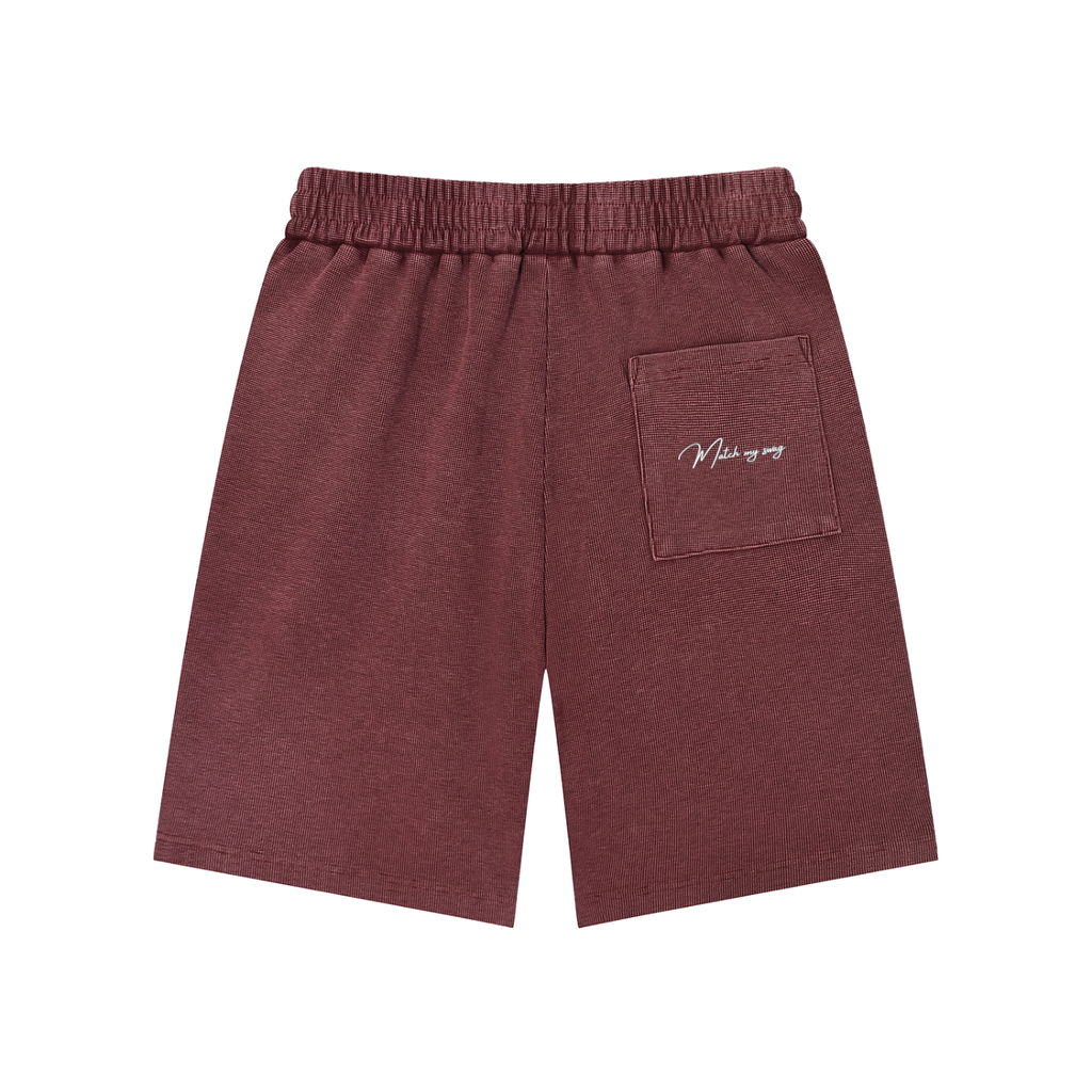 MATCH MY SWAG Mineral Wash Waffle Knit Logo Shorts