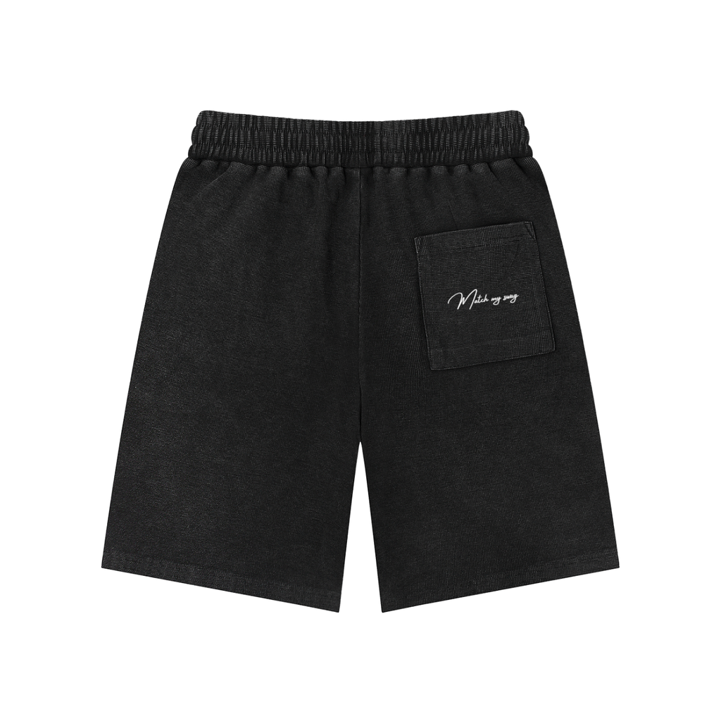 MATCH MY SWAG Mineral Wash Waffle Knit Logo Shorts
